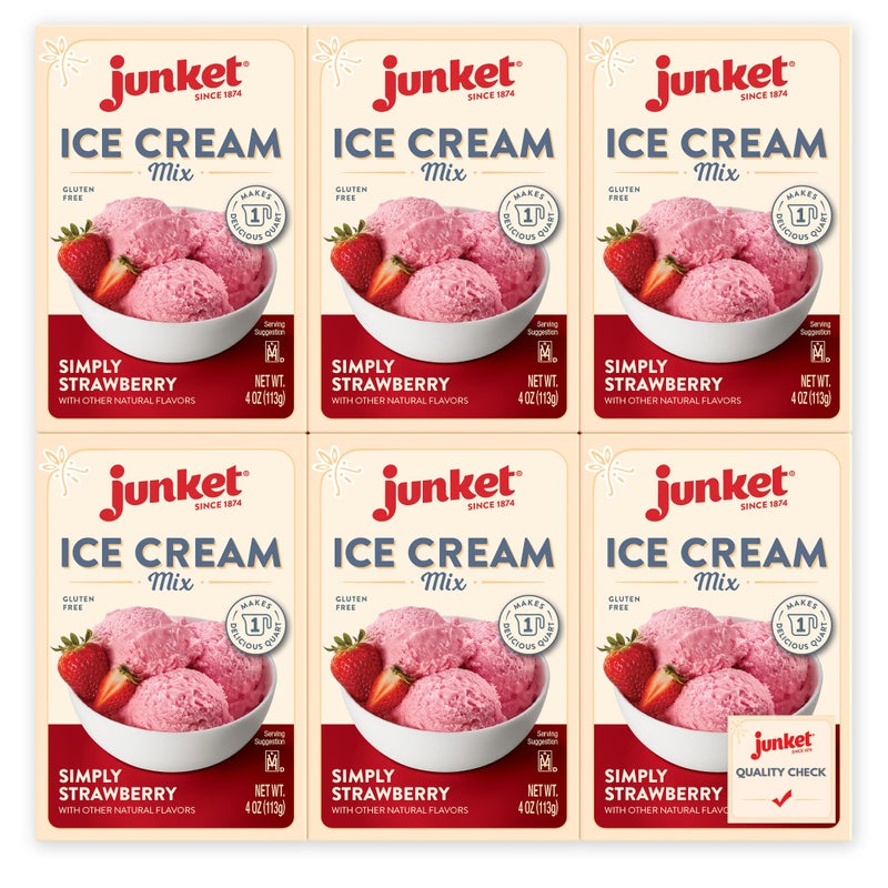 Junket Strawberry Ice Cream Mix: Makes 6 Quarts Old Fashioned Homemade Ice Cream for Ice Cream Maker or Hand Stir - Just Add Milk and Cream, Chill, and Enjoy. Quick and Easy! 4 oz Box of Powdered Ice - Image 1